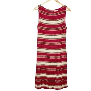 Ralph Lauren Linen Striped Knit Midi Dress Womens L Southwestern Boho Sleeveless